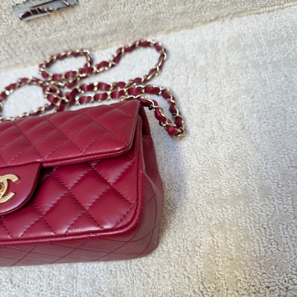 CHANEL Like New Classic Flap Mini Rectangle in Burgundy and Gold - Picture 12 of 15